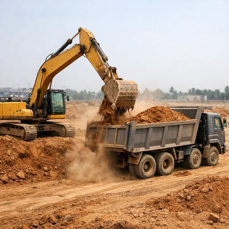 Premium building gravel heap at site